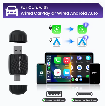 HEYINCAR H-Air2.0 – Wireless CarPlay & Android Auto Adapter for 800+ Car Models